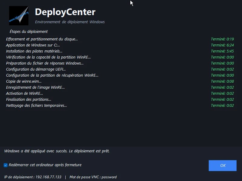 Déploiement terminé