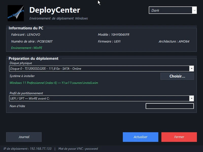 Écran principal de DeployCenter